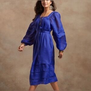 Banana Republic Tall XL Voltage Blue Ramie Midi Dress